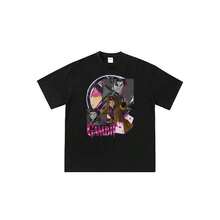 Camiseta unisex de cuello redondo con estampado de personajes de anime de verano, estilo casual y urbano, inspirada en el collage de Gambit de Marvels y Xs-Men. - Negro - Ver 1