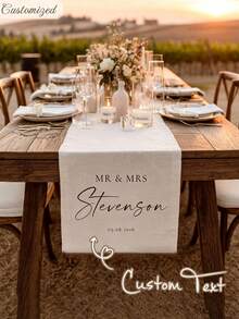 Customized Wedding Table Runner - Surname Linen Banner, Wedding Reception Decor, Gift For Newlyweds, Suitable For Anniversary, Wedding Celebration - Multicolor - View 2