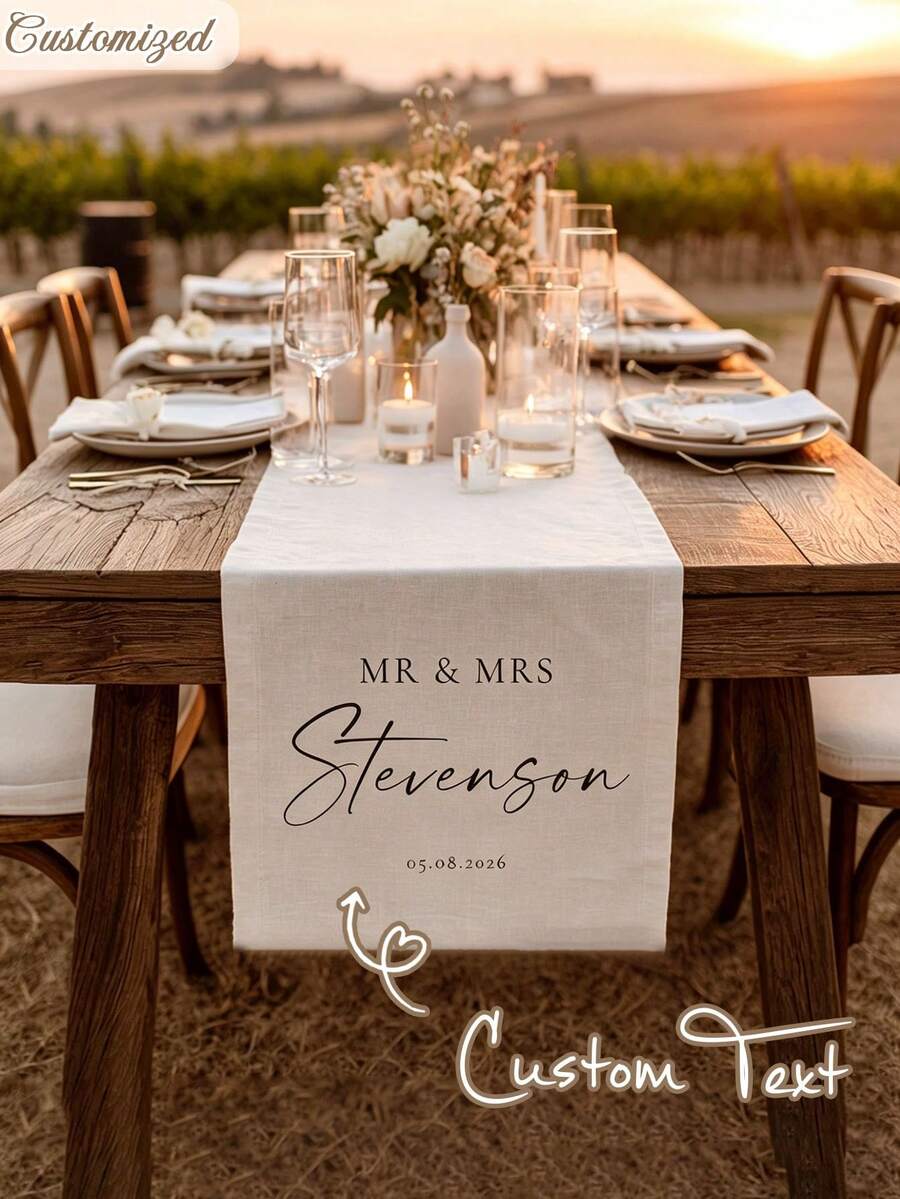 Customized Wedding Table Runner - Surname Linen Banner, Wedding Reception Decor, Gift For Newlyweds, Suitable For Anniversary, Wedding Celebration