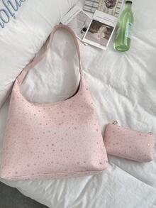 2025 Fashion Matte Solid Color Punk Rivet Commuter Tote Bag, Minimalist Niche Underarm Bag, Large Capacity Shoulder Bag - Pink - View 6