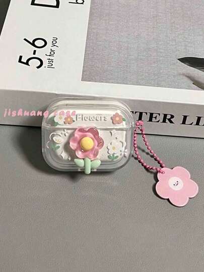 透明3D立体花卉保护套，带吊坠，兼容苹果1/2/3/4/Pro/Pro2蓝牙耳机