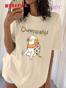 Camiseta de algodón suave de talla grande MYNOVA C para mujer con estampado de perro adorable, diseño Chemspanol, perfecta para amantes de los perros y regalos de verano, ropa casual de moda para el Día de la Madre y Pascua, vestidos de mujer de verano a la moda, casual, perfecta para todas las estaciones, tallas S - XXL - Tejido suave y transpirable. - Albaricoque - Ver 11