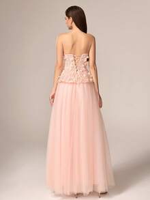 VIPGIRL New Arrival Lavender Asymmetric Waist Ruched Sequin Patchwork Elegant Formal Evening Gown - Pink - View 2