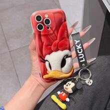 Disney Mickey Mouse Clubhouse Phone Case : 3D Fluffy Pattern Border Protector Phone Soft Phone Case With A Free Cute Mickey Bracelet Chain Lanyard, Mickey, Minnie, Goofy, Donald Duck, Daisy Duck, Pluto, For Apple 17 Promax 17 Pro 16 15 14 13 12 11 Pro Max XS Max X XR Soft Cover Summer Phone Case - 白色 - 查看 1