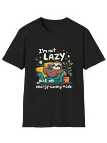 Funny other T1S1Hirt, Gif for Lazy Da, UniS1ex T1EE, Relaxed Vibes, Energy1Saving Mode A1parel. - Negro - Ver 2
