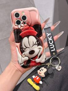Disney Mickey Mouse Clubhouse Phone Case : 3D Fluffy Pattern Border Protector Phone Soft Phone Case With A Free Cute Mickey Bracelet Chain Lanyard, Mickey, Minnie, Goofy, Donald Duck, Daisy Duck, Pluto, For Apple 17 Promax 17 Pro 16 15 14 13 12 11 Pro Max XS Max X XR Soft Cover Summer Phone Case - trắng - Xem 5
