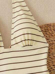 Traje de baño de dos piezas de mujer con lunares sexy, diseño retorcido y asimétrico con espalda descubierta de gasa, traje de baño de una pieza para vacaciones en la playa en verano - Marrón Chocolate - Ver 7