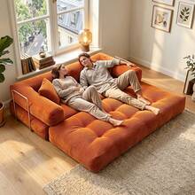 74.8" Modern Cloud Convertible Sectional Couch, Corduroy Sofa Bed, No Assembly For Living Room, Home Theater, Villa, Apartment & Study - 橘色 - 查看 10