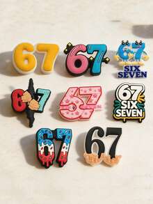 10pcs/5pcs "67" Themed PVC Shoe Charms - No.67 Decorations, Soft Rubber DIY Accessories Suitable For Sandals, Slippers, Bags, Books, Keys - Back To School Season, Class 67 Activities - Multicolor - View 9