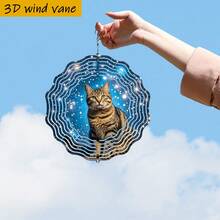 3D立体“星空下的猫咪”风铃,10英寸*10英寸,带旋转挂钩,360°旋转DIY创意风铃装饰,经典款式,无需电池即可旋转 - A - 查看 3