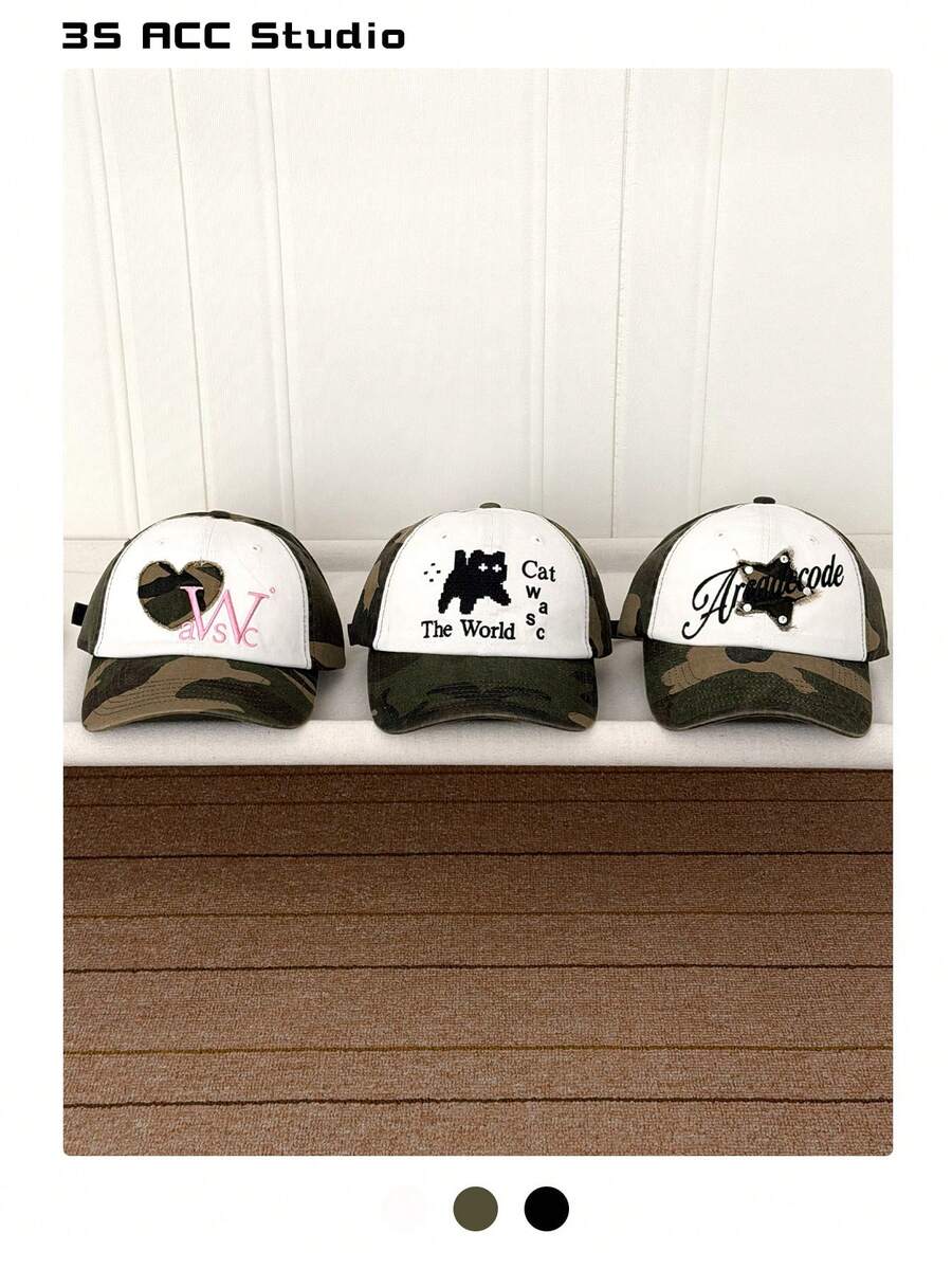 Colorblock Letter Embroidery Brim Brimmed Baseball Cap, Polka Dot Cartoon Spring/Summer Outing Petite Colorblock Visor Hat, Men's American Style Sun Hat, Skater Hippie Chicks Style