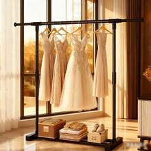 1 pieza Perchero de ropa de piso de estilo minimalista y lujoso en color negro, ligero y elegante perchero de piso con ruedas para un movimiento flexible, una sola barra puede colgar vestidos y ropa diaria, la parte inferior puede almacenar zapatos, adecuado para el almacenamiento de ropa en el dormitorio, exhibición y coordinación de probadores, agrega conveniencia y calidad a la organización de la ropa - Negro - Ver 4