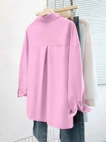 Camisa diaria de botones para mujer de estilo sencillo y unicolor - Rosa Pálido - Ver 2