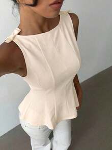 sin mangas elegante para ir a la oficina, diseño minimalista, casual de negocios para mujer, ropa de oficina, salir, para maestras, blusa casual para mujer, blusa social para mujer - Albaricoque - Ver 4