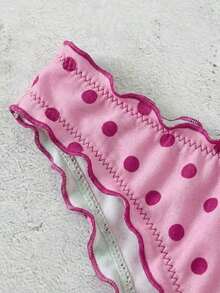 Conjunto de bikini de dos piezas con estampado de lunares, camiseta con lazo sexy y traje de baño para vacaciones en la playa para mujer - Rosa - Ver 6