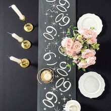 1pc Elegant Gold-Plated Birthday Decoration Table Runner, Suitable For 18th, 20th, 40th, 50th, 60th Birthday, Anniversary, Retirement Party Supplies, Happy Birthday Party Decor - Silver - View 8