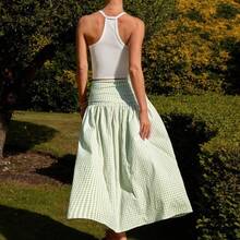 Women's Long Floral Print Wide Waist A-Line Skirt, Countryside & Holiday Style, Summer - Rosa Pálido - Ver 8