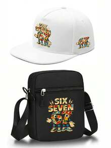 1pc/2pcs Retro Cartoon Funny Number "67" Pattern Design Print Baseball Cap And Crossbody Bag Set, Streetwear Style Fashion Outdoor Sports Flat Brim Cap And Shoulder Bag, Adjustable, Gift For Friends And Anniversary - Multicolor - View 13