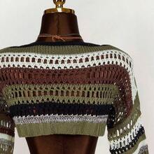 Striped Pattern Drop Shoulder Crop Sweater,Long Sleeve Tops - Multicolor - Ver 7