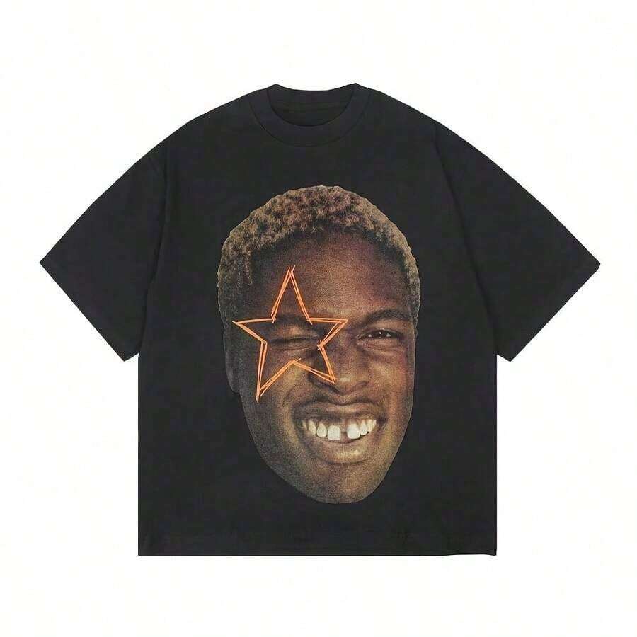 New American Summer T-Shirt DANIEL CAESAR, Loose Fit, Black, Unisex, Y2k Style, Men's Casual Harajuku Graphic T-Shirt - 白色 - 查看 1