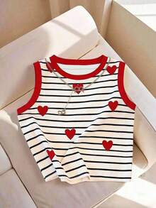 Camiseta de tirantes casual y versátil con cuello redondo y rayas para mujer - Multicolor - Ver 1