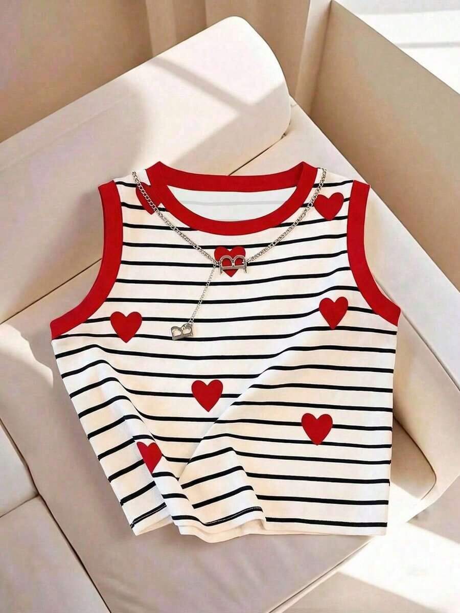Camiseta de tirantes casual y versátil con cuello redondo y rayas para mujer - Multicolor - Ver 1