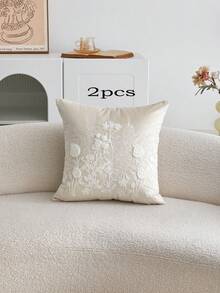 LCUHPCL 1pc Spring/Summer Charming 3D Embroidered Multi-Color Tulip & Wildflower Embroidered Throw Pillow Cover, Home Decor Suitable For Living Room, Bedroom, Party, Sofa, Etc. - Beige - View 16