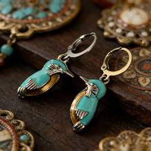 1 Đôi bông tai hình chim ruồi phong cách Bohemian bằng nhựa 3D và hợp kim kẽm dễ thương. - màu xanh lá - Xem 5