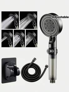 5-Mode One-Click Shut-Off Filtered Handheld Shower Head, High Pressure Filtered Shower Sprayer With 59-Inch Flexible Hose And Easy-Install Wall Mount Bracket, Plastic Material, Round Modern Design, Suitable For Home, Hotel, Apartment, Shower Room And Gym Bathroom, Essential Accessory For Modern Bathroom And RV, Upgrade Your Shower Experience - Multicolor - View 2