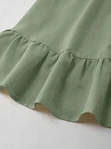 Vestido elegante de media longitud con cuello en V con volantes y ajustado para vacaciones para mujer de talla estándar - Verde - Ver 4