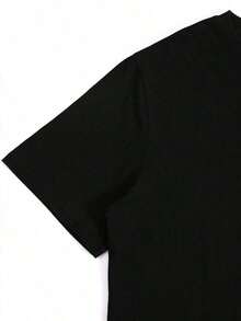 1 pieza Camiseta de Talla Grande para Mujeres Embarazadas, Vestido de Maternidad, Diseño Estampado en Negro y Azul, Versión Casual, Lavable, 180g, 100% Algodón - Negro - Ver 4