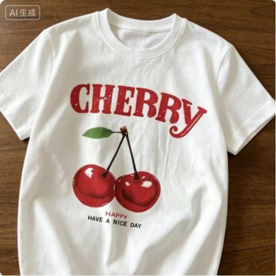 Playera Vintage "Cherry Vibes": Algodón Premium con Efecto Lavado y Gráfico Retro - Verano 2026 - Blanco - Ver 1