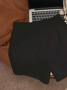 casuales blancos de talle alto y holgados para mujer, shorts anchos estilizadores - Negro - Ver 4