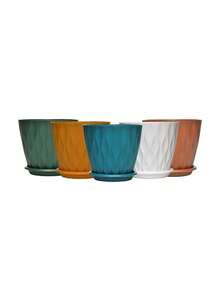 2pcs/Set Wavy Plastic Flower Pot, Suitable For Indoor/Outdoor Planting, With Drainage Holes And Tray, Waffle Texture Flower Pot, Ideal For Indoor Plants, Suitable For Carnivorous Plants, Ficus Lyrata (1 Pot + 1 Base) - Multicolor - View 9