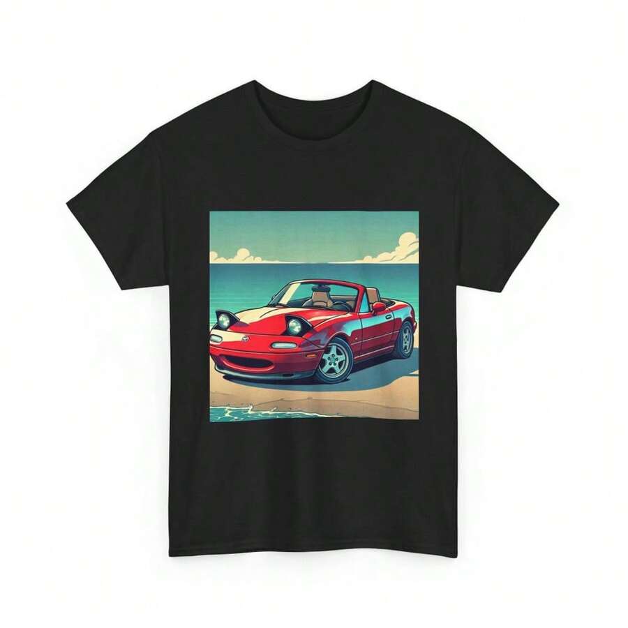 Unisex T-Shirt Made Of Pure Cotton, Classic JDM Fan T-Shirt In Miata MX5 Style, Summer T-Shirt, Blouse, Basic Top, Creative Design, Ideal For Outdoor Activities, Cool Style, Fun Design, Perfect For Outdoor Games. - Black - View 1