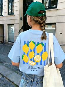 Tween Girls' Casual Funny Print Crew Neck Short Sleeve T-Shirt, Summer Top - Baby Blue - View 3