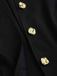 Sweetro Conjunto a juego de chaleco negro de una hilera y pantalones de pierna ancha con fruncidos - Negro - Ver 6