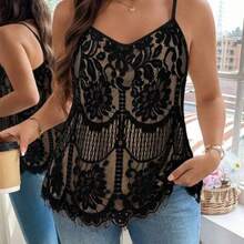 Plus Size Women Summer Casual Vacation Floral Lace Camisole - Multicolor - Ver 1