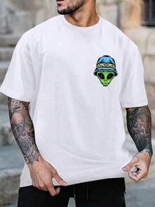 Men's T-Shirt With Alien Print - White - View 8
