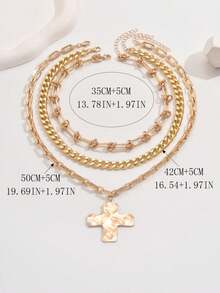 Set de 3 collares de joyería gruesa y elegante en color dorado, con colgante de cruz de cadena gruesa minimalista, estilo punk adecuado para uso diario y fiestas - Multicolor - Ver 4
