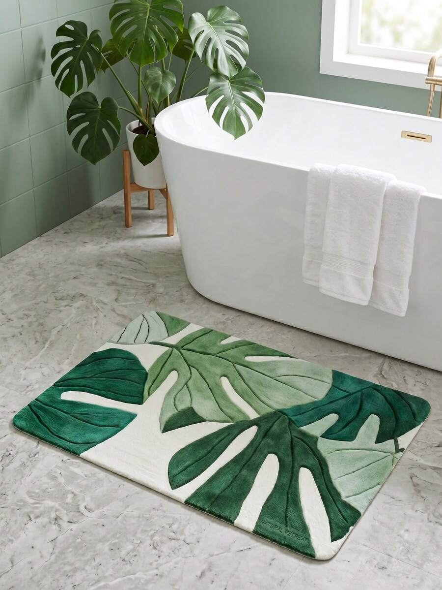 1pc Tropical Style Leaf Shaped Door Mat, Bathroom Floor Mat, Modern Home Decor Rug, Bathtub Side Mat