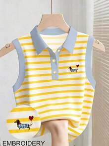 Camiseta de tirantes casual y versátil con cuello polo a rayas para mujer - Multicolor 4 - Ver 1