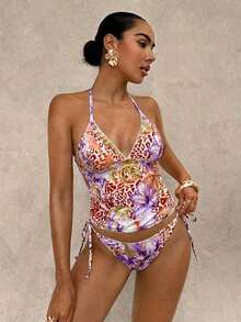 Conjunto de bikini a cuadros de cereza dulce - Marrón - Ver 3