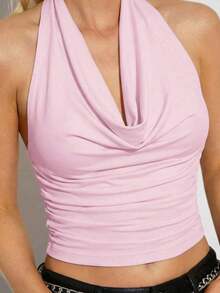 Top negro con tirantes de suspensión de cuello swing, azul claro - Rosa Pálido - Ver 6