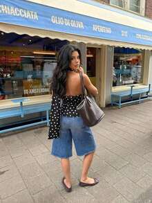 Blusa de mujer con estampado de lunares elegante, casual y sexy con diseño asimétrico de cuello halter sin mangas, fruncida y ajustada, con tirantes de lazo.Blusa de mujer de seda de morera para yoga.Nueva blusa de primavera y verano para mujer.Blusa de lunares marrones, adecuada para reuniones, fiestas, citas y la playa. - Negro - Ver 3
