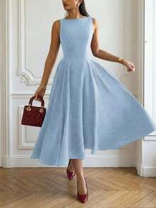 Elegante vestido maxi romántico francés con espalda descubierta, cintura ceñida y diseño calado, elegante y sexy, adecuado para Navidad, fiestas de vacaciones, citas de verano - Azul - Ver 1