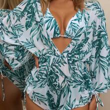 Swim Lushore Swimsuits For Woman Summer Beach 3packs Random Tropical Print Halter Drawstring Side Bikini - Azul Marino - Ver 7