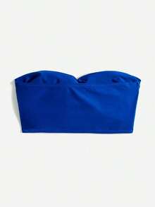 Top de bikini bandeau de un solo color con efecto retorcido - azul real - Ver 2
