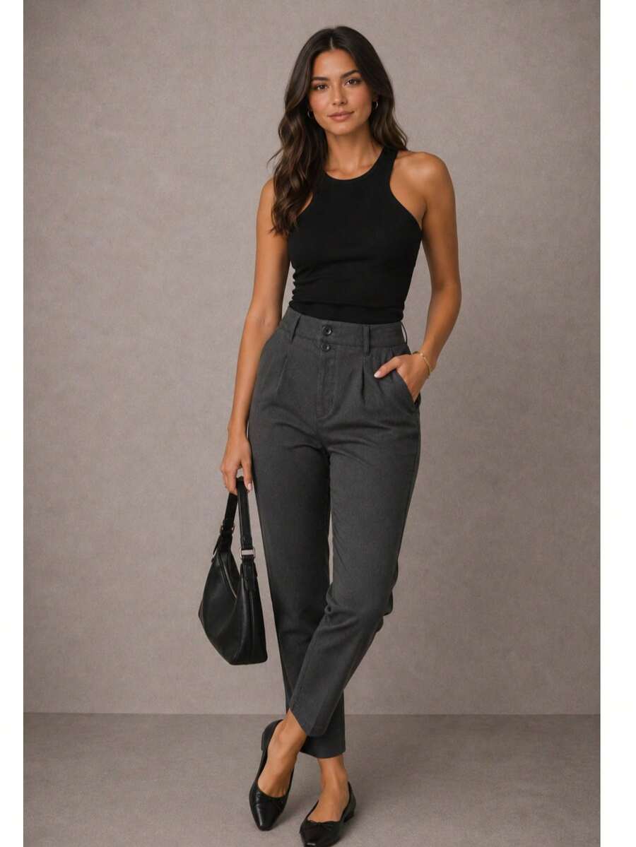 Women's Tailored Dress Pants, Women's Twill, Bianca - 深灰色 - 查看 1