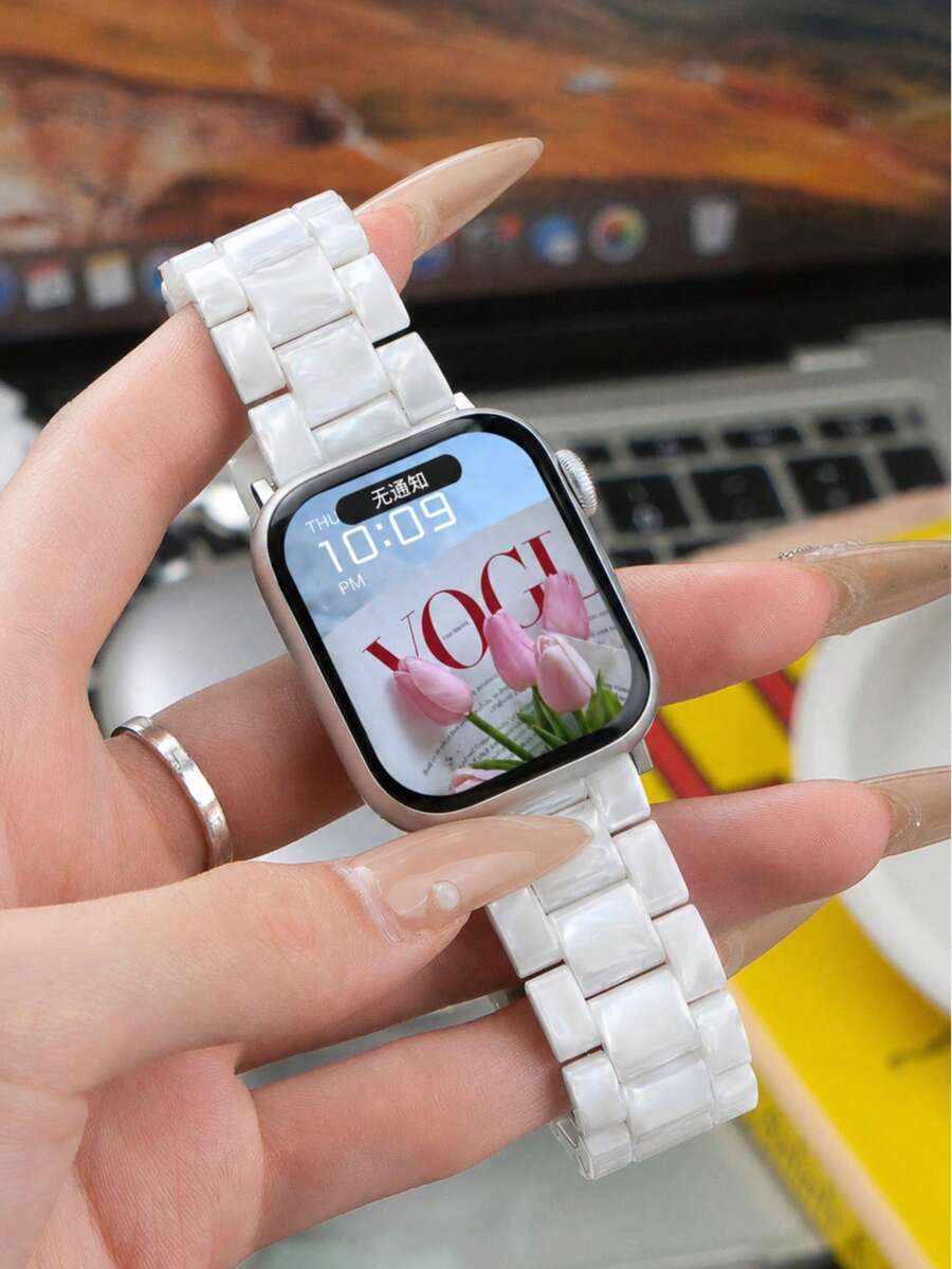 1條優雅白色樹脂錶帶適用於Apple Watch 38mm 40mm 41mm 42mm 44mm 45mm 46mm 49mm，奢華樹脂錶帶，時尚智慧手錶錶帶，相容於Apple Watch Ultra 11 10 9 8 7 SE3 6 5 4 3 2 1，時尚智慧手錶錶帶配件